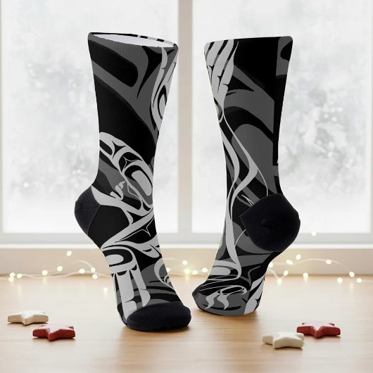 Chaussette Black Grey Haida Eagle Thunder Bird Art autochtone