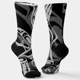 Chaussette Black Grey Haida Eagle Thunder Bird Art autochtone