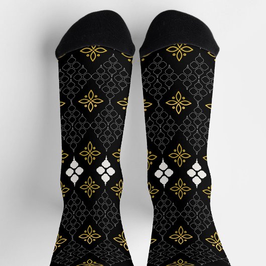 Chaussette Black socks featuring a gold and white pattern