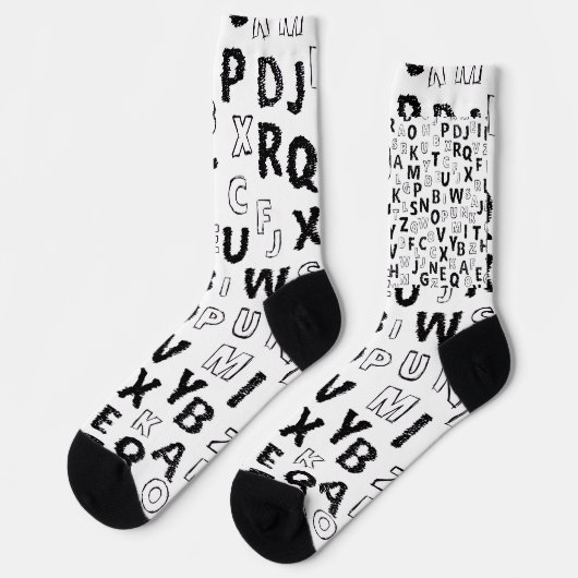 Chaussette Black & White Alphabet Pattern Crew Socks (Gauche)