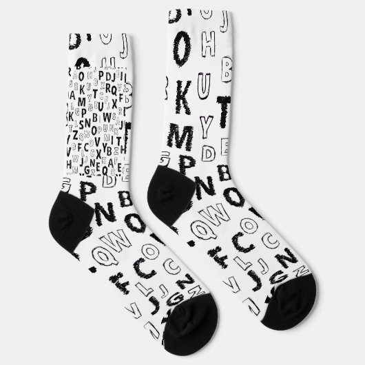 Chaussette Black & White Alphabet Pattern Crew Socks (Droite)