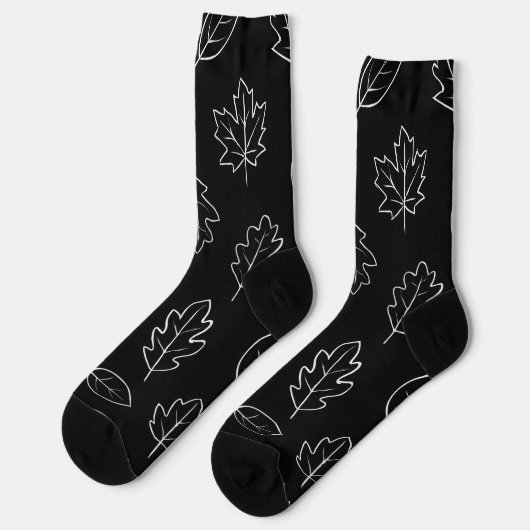 Chaussette Black & White Autumn Leaf Socks | Minimalist Fall (Gauche)