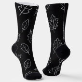 Chaussette Black & White Autumn Leaf Socks | Minimalist Fall (Angulaire)