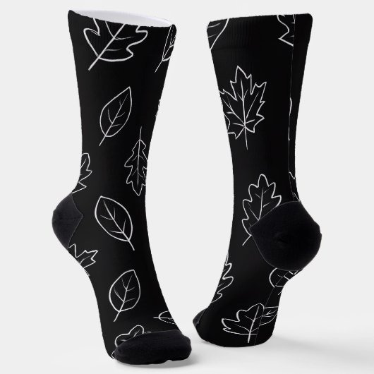 Chaussette Black & White Autumn Leaf Socks | Minimalist Fall  (Angulaire)