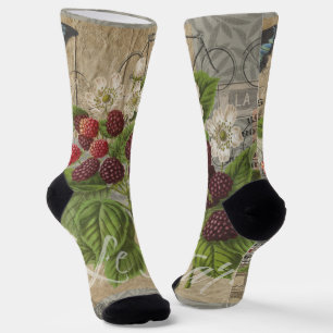Chaussette Blackberries Floral Garden Flower Papillon Art