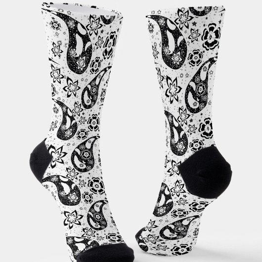 Chaussette Blanc Floral Paisley Design Motif