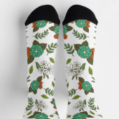 Chaussette Blanc Rétro et Floral Vert (Haut)