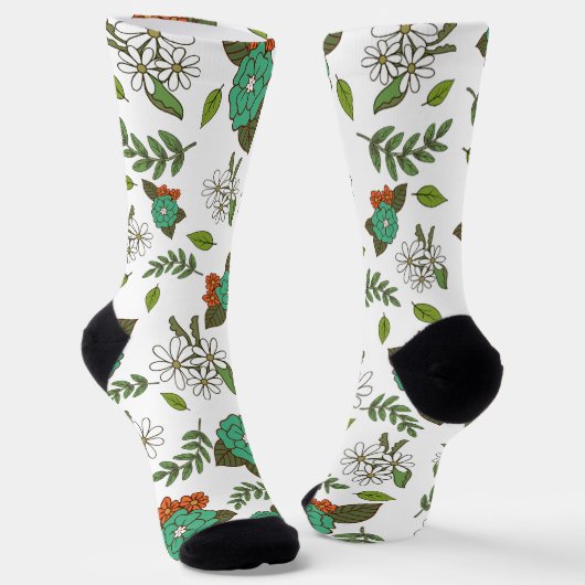 Chaussette Blanc Rétro et Floral Vert (Angulaire)