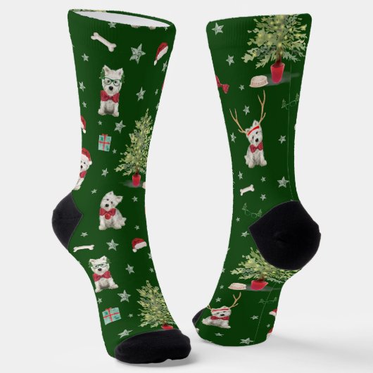 Chaussette Blanc Westie Noël Fantaisie (Angulaire)