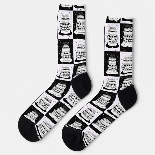 Chaussette Blancs noir À damiers bloc (Gauche)