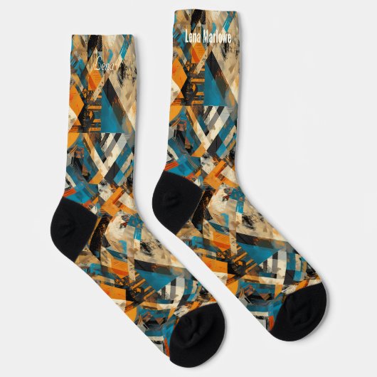 Chaussette Bleu Abstrait et orange - Artiste personnalisé (Droite)