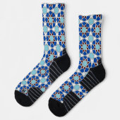 Chaussette Bleu blanc oriental marocain géométrique arabesque (Gauche)