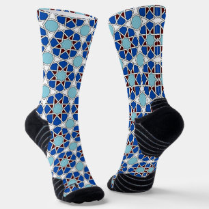 Chaussette Bleu blanc oriental marocain géométrique arabesque