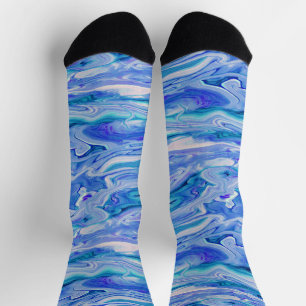 Chaussette Bleu Blanc Rose Sarcelle Lilas Marbre Agate Abstra