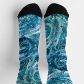 Chaussette Bleu Blanc Turquoise Mer vague Splash Abstraction (Haut)