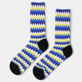 Chaussette Bleu, citron jaune et blanc Jacquard durable (Gauche)