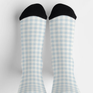 Chaussette Bleu Clair Blanc Carreaux Rayures