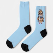 Chaussette bleu clair Cute Owl en buvant des chaussettes au c (Gauche)