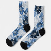 Chaussette Bleu clair, fleurs bleu foncé sur gris clair (Gauche)