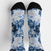 Chaussette Bleu clair, fleurs bleu foncé sur gris clair (Haut)