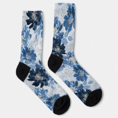 Chaussette Bleu clair, fleurs bleu foncé sur gris clair (Droite)