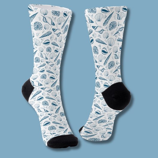 Chaussette Bleu coquillage plage blanche