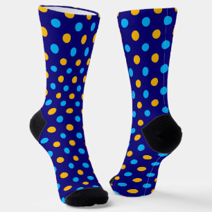Chaussette Bleu marine jaune cyan motif à pois