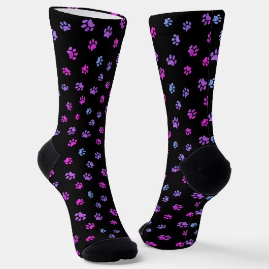 Chaussette Bleu rose violet Empreintes de pattes Motif noir (Angulaire)