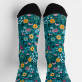 Chaussette Bleu Turquoise Vert Rouge rose Jaune Motif Floral (Haut)