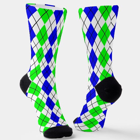 Chaussette Bleu Vert Jacquard blanc Diamant Design
