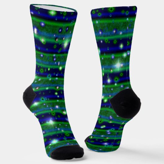 Chaussette Bleu vert rayures avec étoiles et Raindrops (Angulaire)