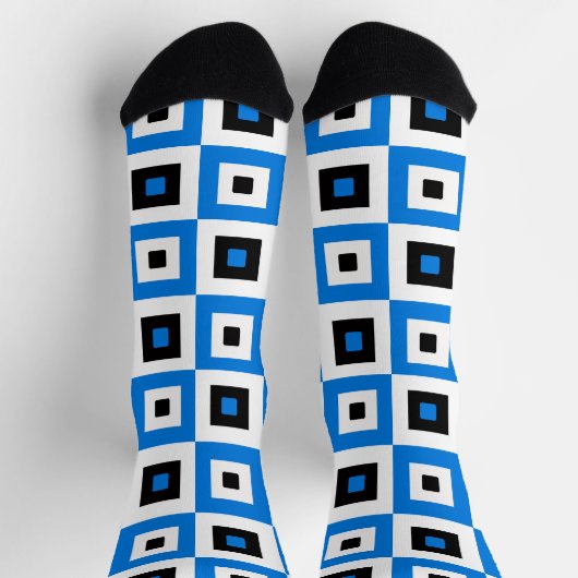 Chaussette Blue Black and White Checkered Squares Pattern (Haut)