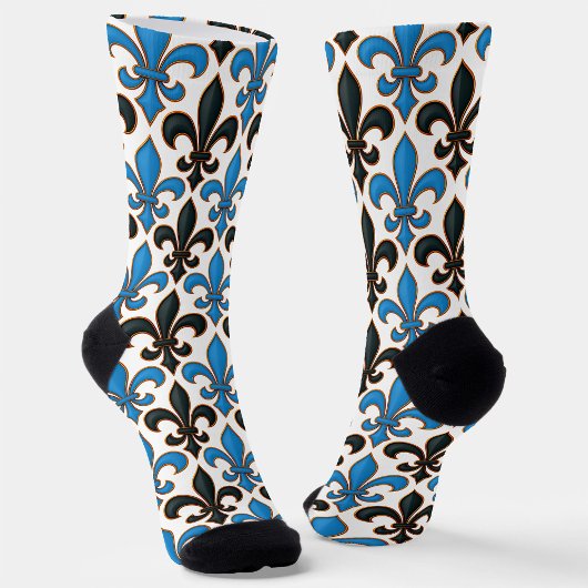 Chaussette Blue Black Baroque Fleur-de-lis Pattern Design