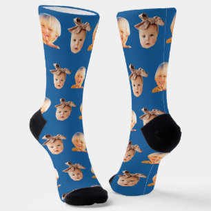 Chaussette Blue Funny Custom 2 Face Photo Papa