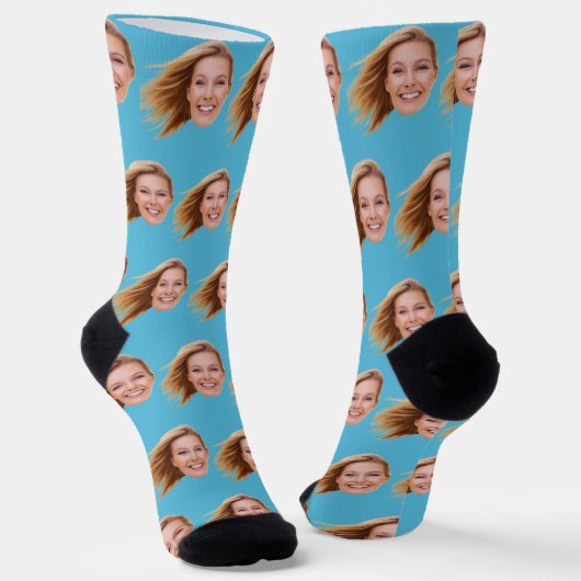 Chaussette Blue Funny Personalized Face Photo Femmes (Angulaire)