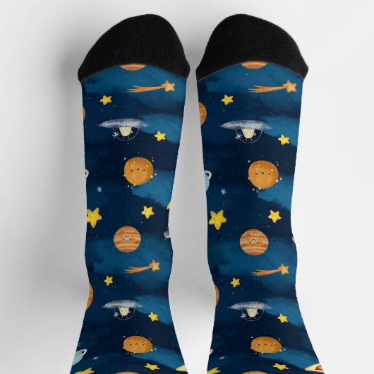 Chaussette Blue Outer Space Planets Seamless Pattern (Haut)