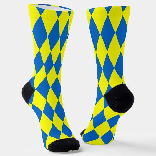 Chaussette Blue Yellow Harlequin Checkered Design 