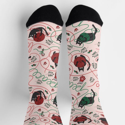 Chaussette Blush Rose Funny Kitten Love Fer Tangle Noël (Haut)