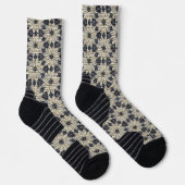 Chaussette Boho Daisy bleu motif faux burlap (Droite)