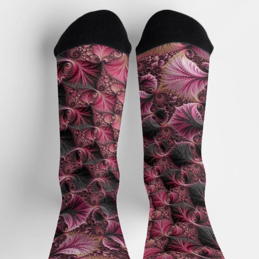 Chaussette Boho Funky Eclectique Rose Noir Abstrait Fractal (Haut)