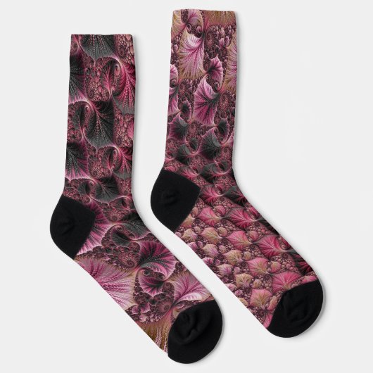 Chaussette Boho Funky Eclectique Rose Noir Abstrait Fractal (Droite)