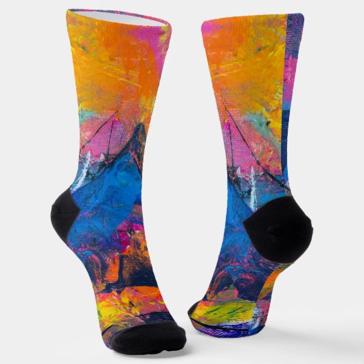 Chaussette Boho hippie pastel arc-en-ciel licorne tie dye ble (Angulaire)