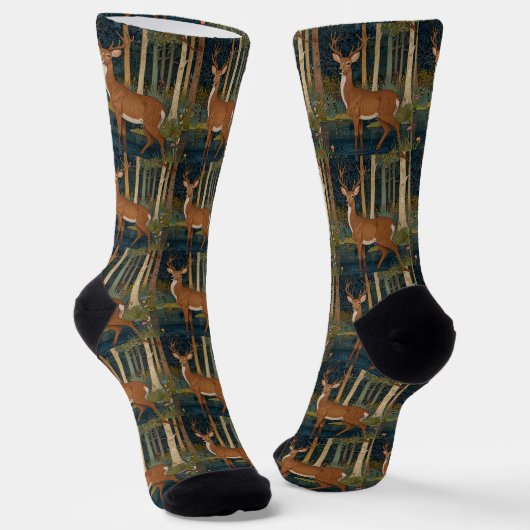 Chaussette Boho Woodland Deer Print Rustic Forest Green (Angulaire)