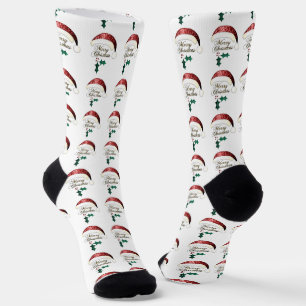 Chaussette Bonnet de Père Noël Joyeux Noël Rouge Or Vert Pail
