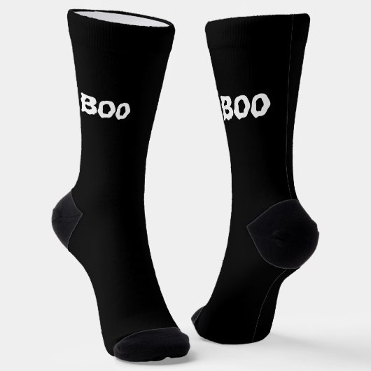 Chaussette Boo typographie éffrayante noir blanc fun Hallowee (Angulaire)