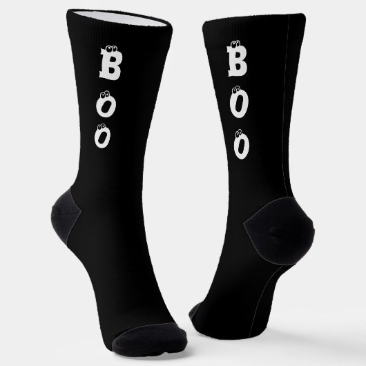 Chaussette Boo yeux drôle typographie noir Halloween (Angulaire)