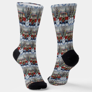 Chaussette Border Collie Noël Camion Rouge Fêtes