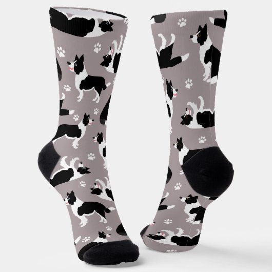 Chaussette Bordure Collie et Empreinte de patte (Angulaire)