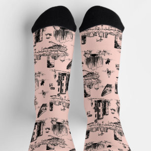 Chaussette Boston Toile rose et noir