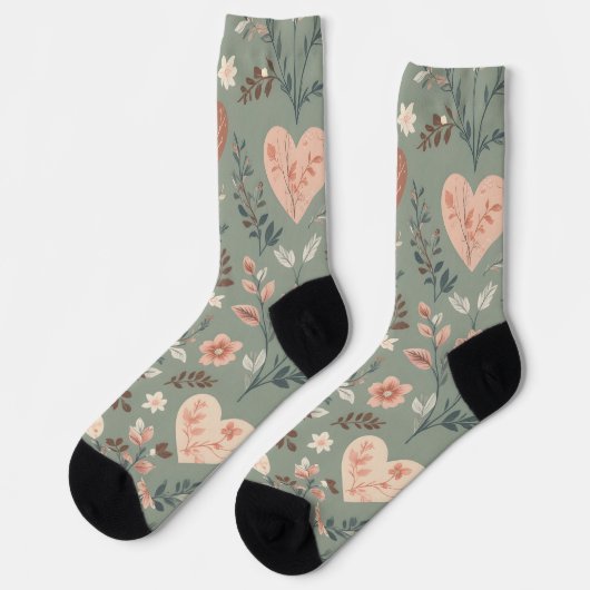 Chaussette Botanical Hearts Romantic Floral Seamless Pattern (Gauche)